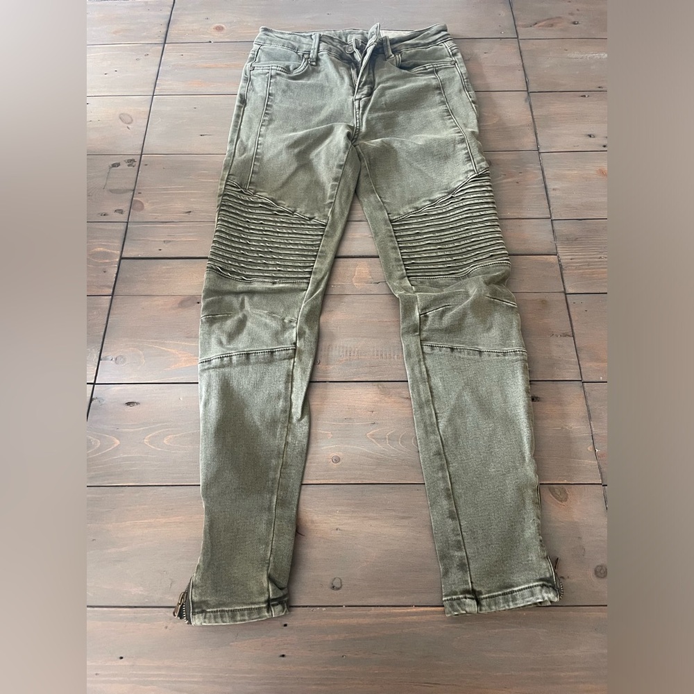 Green “Wishlist Jeans” Biker style ‘Moto’ Skinny jeans
